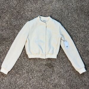 NWT $325 Jason Wu Women's Crop Bomber Jacket XS Tweed Jacket Bomber Style Ivory